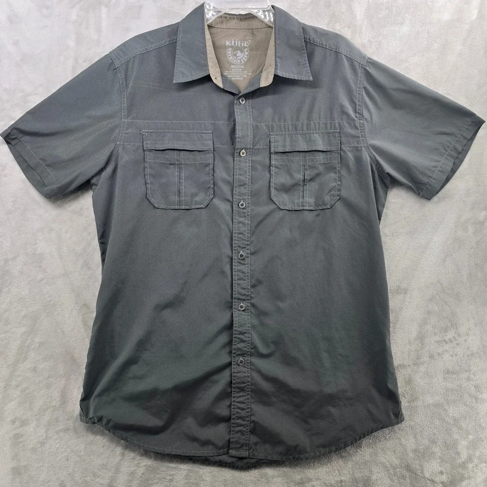 Kuhl Eluxur Shirt Mens Medium Gray Short Sleeve Button Up Hiking Technical - Picture 2 of 9